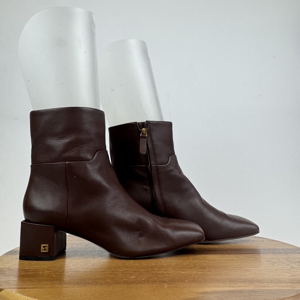 Womens Sarto Flexa Fabi Burgundy Leather Square Toe Heeled Ankle Booties Size 8